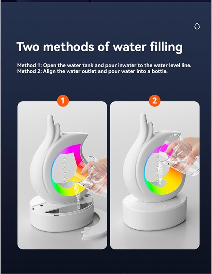 3-in-1 Bedroom Raindrop Humidifier with Bluetooth Speaker & Aroma Diffuser, 7-Color Night Light, Desktop Spray Humidifier with Anti-Gravity Water Droplet Effect – Perfect for Bedroom, Home, and Office