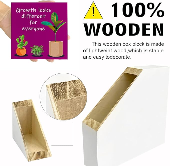 LVQHI Purple Inspirational Desk Sign,Growth Looks Different for Everyone Plant Motivational Wooden Block Sign for Home Bedroom Office Desk Decor 5“L x 5"W x 1.2"H