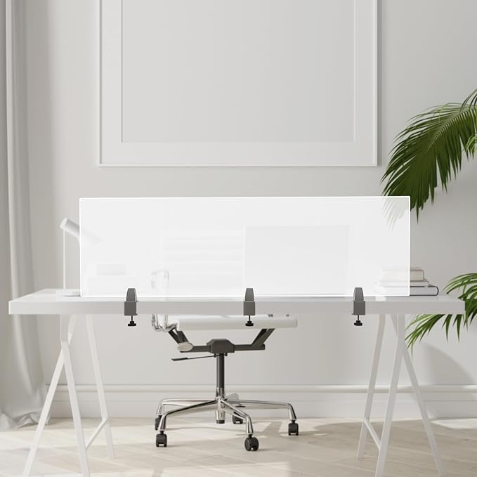Desk Privacy Panel, Desk Divider, Desks Partition, Frosted Acrylic Desktop Privacy Panel with Stable C-Clamp for Home Office School Retail Clinic (1Pcs, 60 * 18 * 2in)