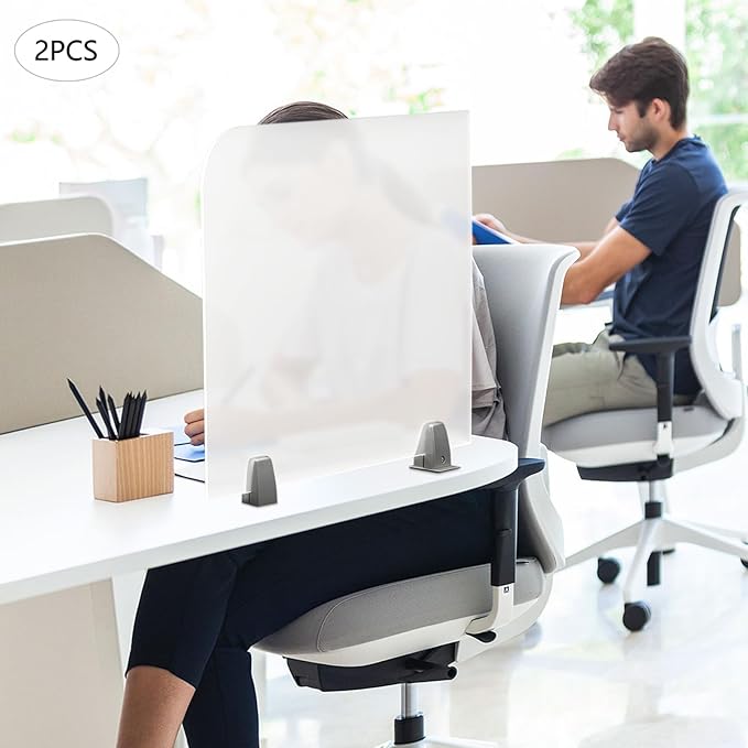 Acrylic Clamp-on Desk Partition, 23 x 18 Inch Translucent Desk Privacy Panel, Frosted Desk Dividers for Office Schools Classrooms, 2 Pcs