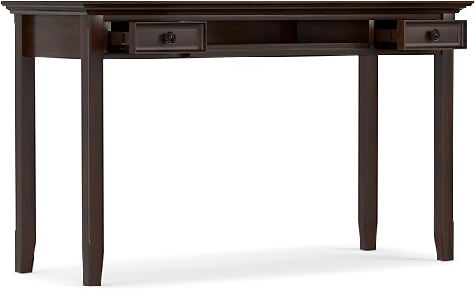 SIMPLIHOME Amherst Desk - 54 Inch Wide Solid Wood Writing Desk in Russet Brown, Transitional Home Office Computer Table for Workspace or Study with 2 Drawers and Flip-Down Keyboard Tray
