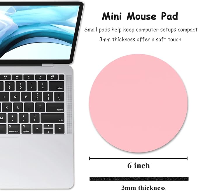 Dapesuom Small Mouse Pad, 6 x 6 Inch Thick Rubber Premium-Textured Non-Slip Portable & Washable Round Mini Mouse Mat for Women Wireless Laptops Keyboard Tray Gaming Work Computer Office Travel, Pink