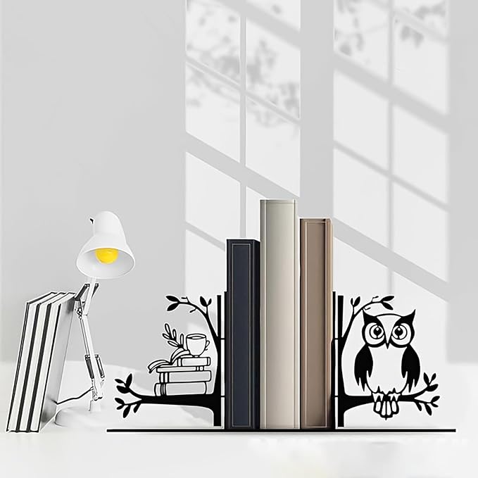 Owl Metal Bookends for Shelves, Vintage Black Owl Decorative Book Ends, Heavy Duty Rustproof Book Stoppers for Home Office & Study Desk, Ideal Gift for Owl Lovers & Book Lovers