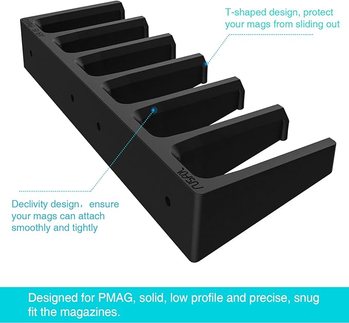 RUSFOL Solid ABS 6X Standard PMAG Wall Mount, Mag Holder, Home Magazine Storage Rack