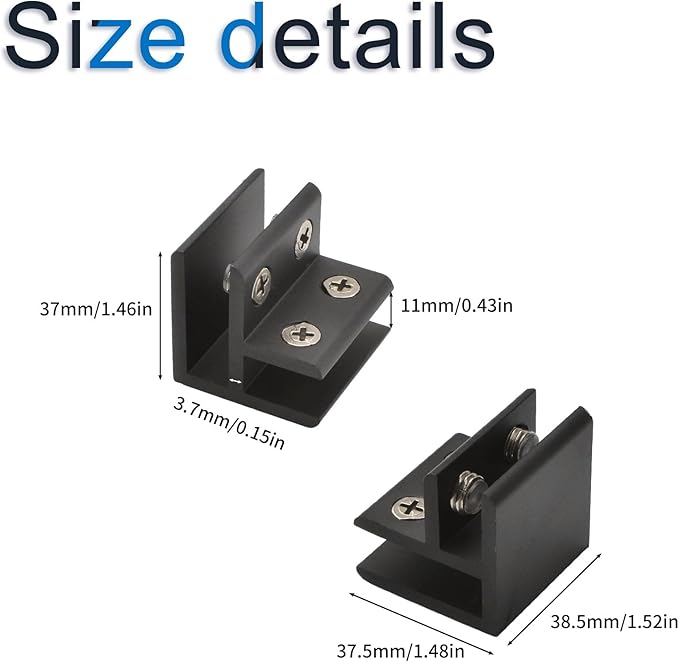INCREWAY Glass Clamp, 4Pcs Adjustable 90 Degrees Glass Clips Aluminum Alloy Glass Shelf Support Bracket, Glass Holder Connector for 8-10mm Thick Glass, Black