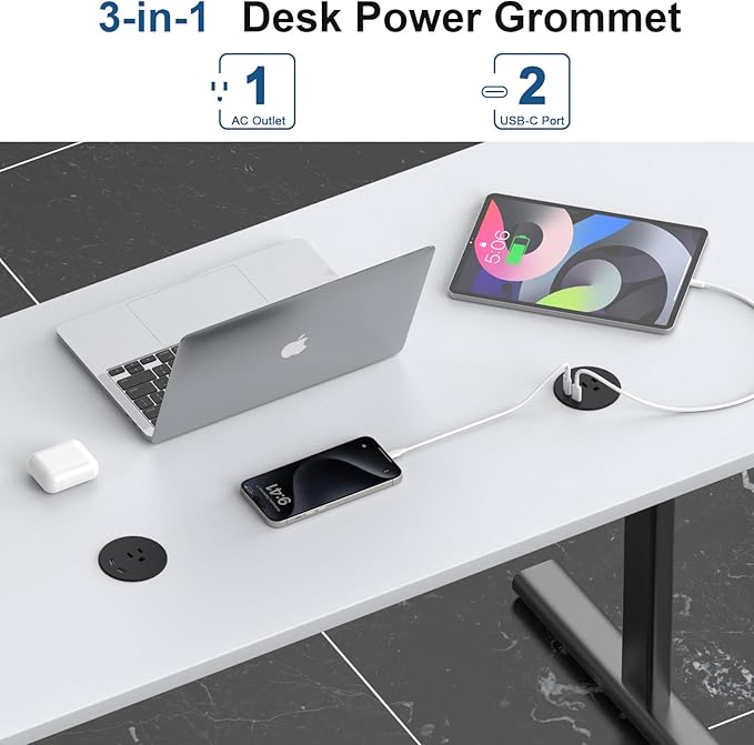 Desk Power Grommet, Haylink Recessed Power Strip with AC Outlet & 2X PD 20W USB C | 6.56FT Cable | 2.36"(60mm) Cut Hole| for Modern Desk, Kitchen Island & Workshop, Black