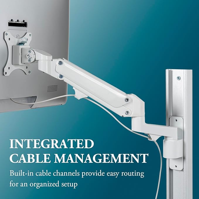 Computer Monitor Arms,White Metal Healthcare Wall Mounting Arm Monitor Stand with Articulating Arm, Keyboard Tray Extension and Mouse Holder for Medical or Dental Clinics, Fits up to 43" Monitor