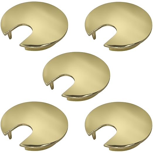 Electriduct 2" Metal Desk Grommet Cable Hole Cover Wire Cord Organizer | Brass Polished (5 Pack)