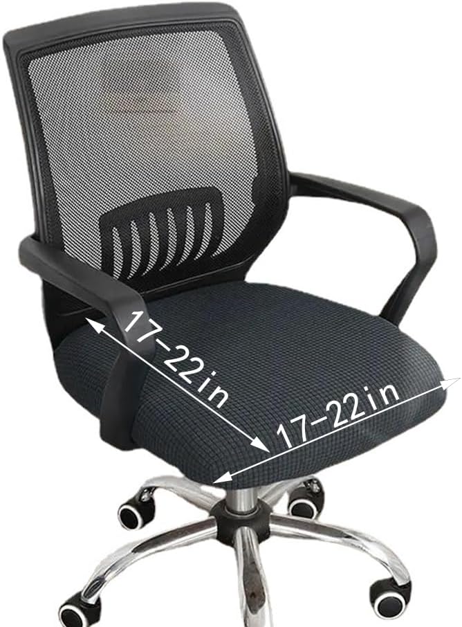 Sunnyway Stretchable Office Chair Seat Cover, Elastic Chair Slipcover with Tie Straps, Dining Chair Slipcover Machine Washable, Fits Seat Size 17.7"-21.7" (Grey)