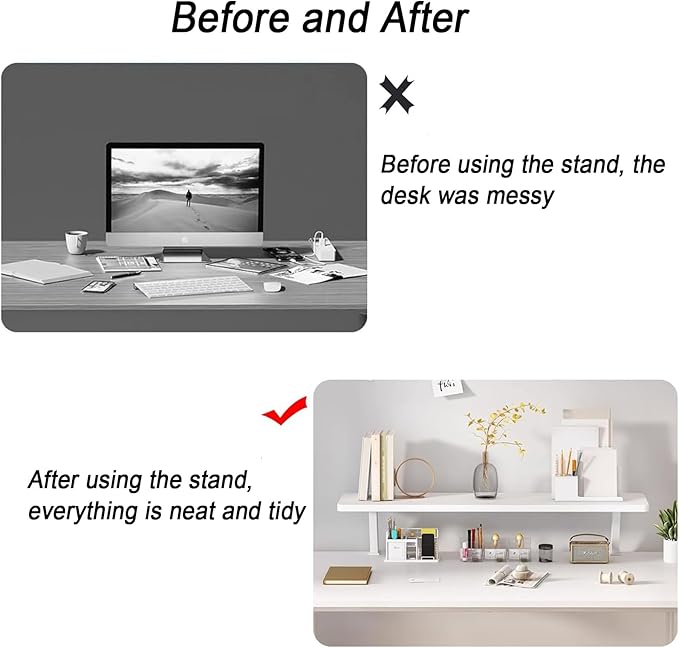Clamp On Desk Organizer Shelf White, Above Desk Storage Extension Portable No Drill Required Bookcase Clamp Rack for Home Office Dorm Workstation and Study Space (White, 39.4x7.8 in)