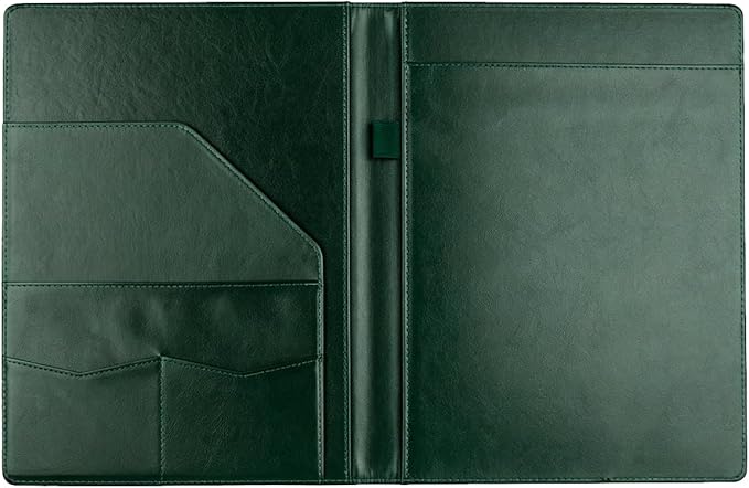 Padfolio Portfolio Binder, Faux Leather Folder, Resume Interview Legal Document Organizer, Letter Sized Writing Pad w/Business Card Holder, A4 Professional Folio for Office Conference (Green)