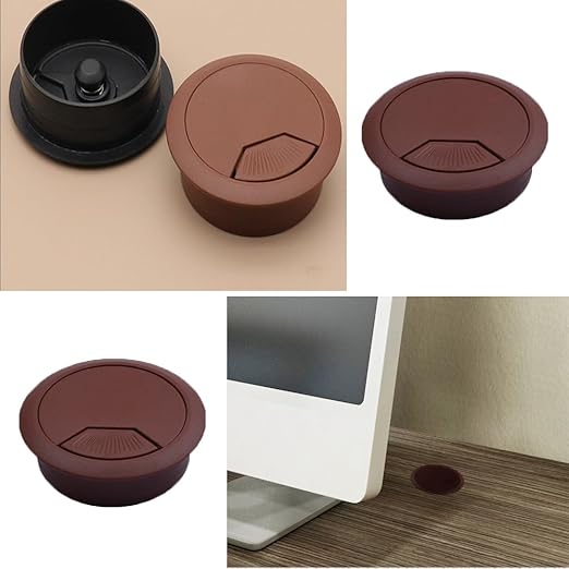 4 Pack Office Desk Grommet 2'' Round Cable Hole Caps Cover Organizer Stopper Cord Hider Buckle for Computer Desk Executive Standing Table Desktop PC Gaming Desks (Brown)