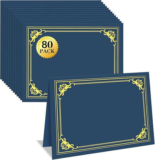 80 Packs Certificate Holders, Navy Blue Certificate Covers, Diploma Holders, Certificate Folders with Gold Foil Border for Letter Size 8.5" x 11" Certificates, Diploma, Documents, Award Cover