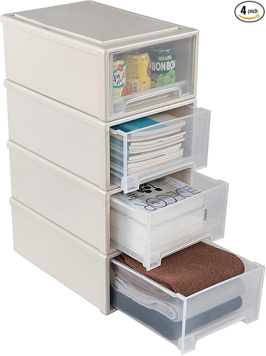 12 Quart Plastic Desktop Storage Drawers, 4-Pack Stacking Drawer Unit