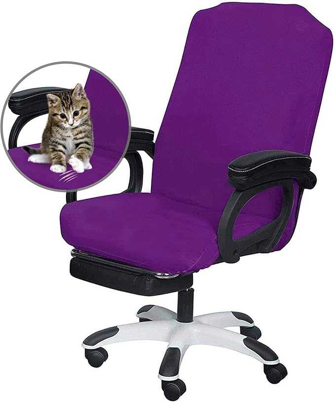 SARAFLORA Purple Office Chair Cover- Large, Removable, Durable, Stretch Fit, Zipper & Elastic, Water Resistant, for Universal Rotating Chair Desk Chair Cover High Back Chair Seat