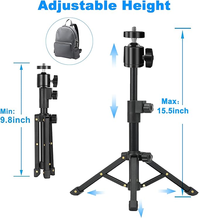 Webcam Tripod Stand, Extendable Webcam Stand for Desk Small Camera Tripod for Logitech Webcam C922 C930e C920S C920 C615 C960 C920x BRIO 4K, NexiGo N60, Right Light, GoPro, DSLR, Projector, and More