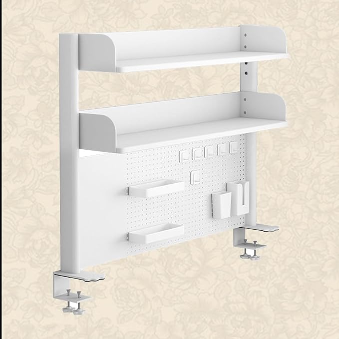 Clamp On Desk Organizer Shelf, Multipurpose Countertop Hutch Bookshelf, Desk Shelf Storage Rack, Desk Extender Pegboard Workstation, Privacy Panel For Gaming Desk, Metal Desktop Display Rack(B,L80cm/3
