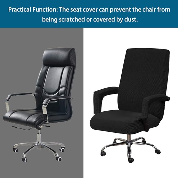 JIANWEI Office Chair Cover with Armrest Covers, Stretchable Oversized Computer Chair Cover, Universal Stretch Desk Chair Cover Protector Slipcovers for Armrest Chairs(Black,Size:XL)