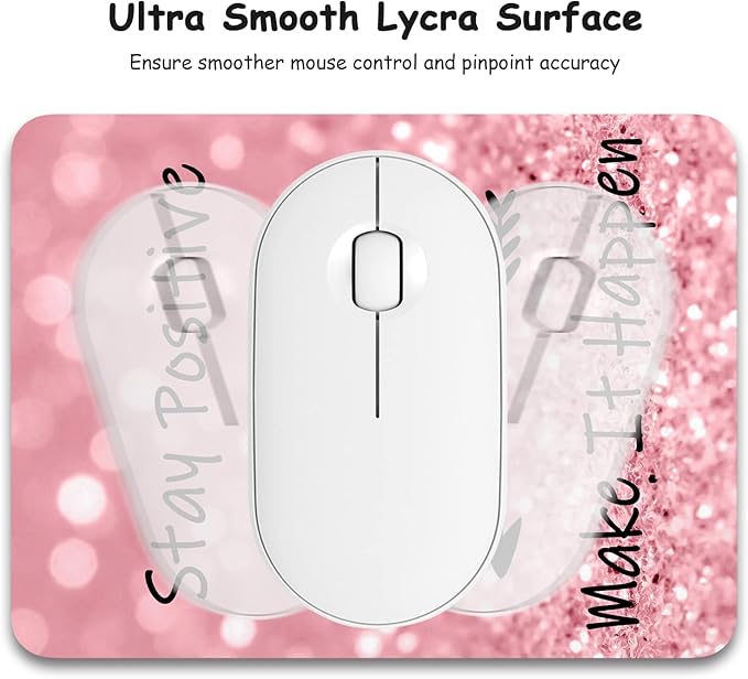 Dapesuom Small Mouse Pad, 6 x 8 Inch Thick Rubber Premium-Textured Non-Slip Portable & Washable Mini Mouse Mat for Women Wireless Laptops Keyboard Tray Gaming Work Computer Office Travel, Pink Quotes