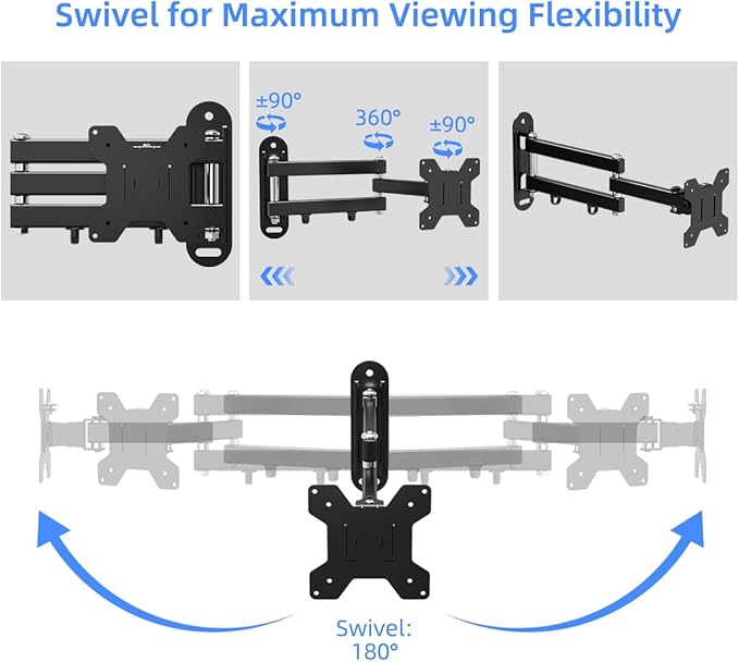 suptek TV Wall Mount Bracket Monitor arm TV Wall Mount Bracket Display arm Monitor Mount for 13-30" Adjustable up/Down, Left/Right Angle, 28.66lbs Load Capacity VESA75-100mm MA2776