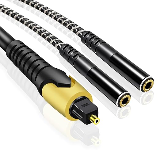 192KHz DAC Optical to Dual 3.5mm Converter,Optical Audio Cable to AUX Cable Adapter,Digital to Analog Audio Converter for HDTV DVD Set-top Boxes (from O-ptical to Dual 1/8 Only) Aux Cable - 2.8FT
