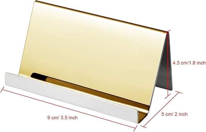 Maxdot 2 Pack Stainless Steel Business Cards Holders Desktop Credit Name Card Display Organizer for Business Mental Name Case Rack for Office Home Daily Use(Champagne Gold)