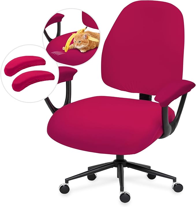 Super Stretchable Separate Office Chair Seat Covers - Universal Spandex Computer Chair Slipcover - Rotating Backrest Coverings & Cushion Protectors & Armrest Covers for Dogs, Cats, Pets