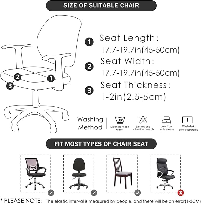FORCHEER Waterproof Office Chair Seat Cover 20x20 1 Piece Strechable Floral Computer Desk Chair Seat Slip Cover Washable Replacement