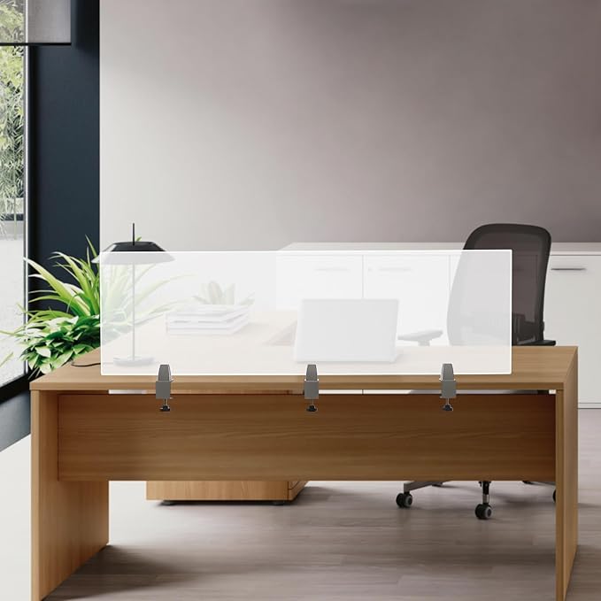 Desk Privacy Panel, Desk Divider, Desks Partition, Frosted Acrylic Desktop Privacy Panel with Stable C-Clamp for Home Office School Retail Clinic (1Pcs, 60 * 18 * 2in)