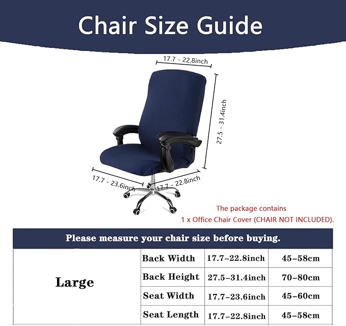 Office Chair Cover,Removable Desk Chair Cover with Zipper,Stretch Anti-dust Universal Rotating Office Seat Slipcover,Washable High Back Computer Seat Protector for Pets (Navy, Large)