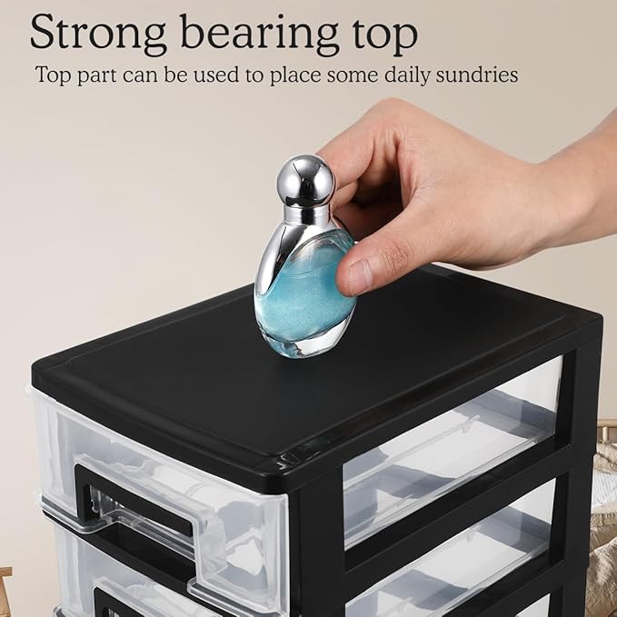Cabilock 5 Tier Plastic Storage Drawers Multifunctional Drawer Type Storage Cabinet Portable Organizer for Office Home Desktop Sundries Holder Clear Design