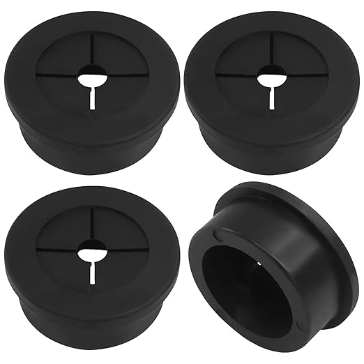 4 Pcs 1-1/8 Inch (28mm） Cable Grommet, Flexible Rubber Wire Hole Cover Pass Through for Office Computer Desk, Cabinet & Furniture Wire Organizer, Black