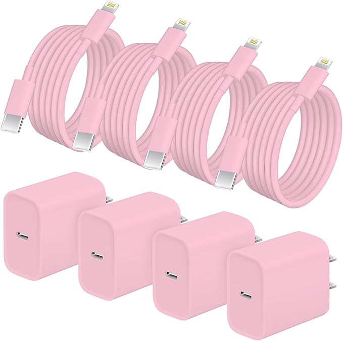 AISNI 4 Pack 6 ft Fast Charger Cord Compatible with iPhone 14 13 Charger Fast Charging Block 20W PD USB C Charger Fast Charger for iPhone 14/13/12 Pro Max, 14 Plus,XR,XSMAX-Pink