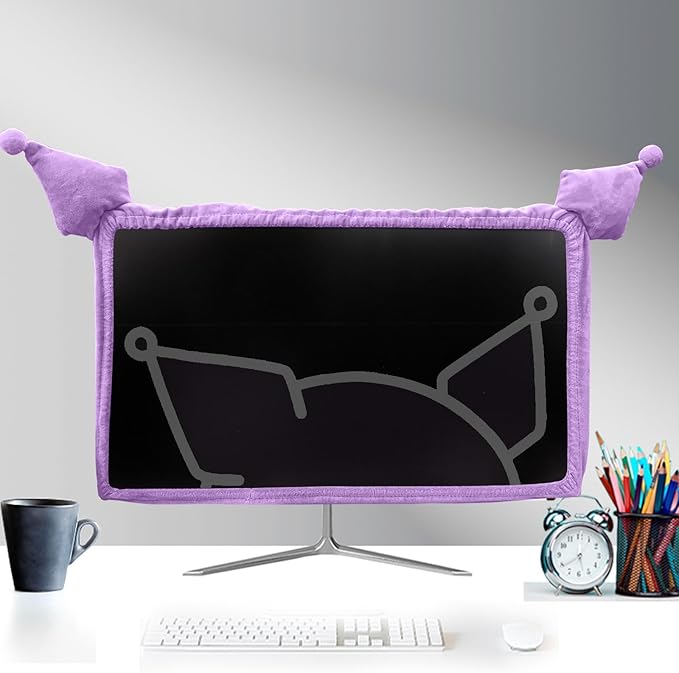 23'' - 34'' Computer Monitor Protective Cover with Cat Ear Design, Cute Monitor Dust Cover with Furry Design, Elastic Dustproof, Suitable for PC, Tablet, TV