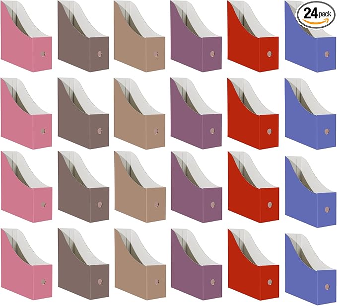 Limitliho 24 Pack Magazine File Holder for Desk, Book Bins for Classroom Library,Office,Home, 10.6" H x 10.2" L x 3.5" W in Cardboard Magazine Organizer (Elegant color)