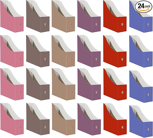 Limitliho 24 Pack Magazine File Holder for Desk, Book Bins for Classroom Library,Office,Home, 10.6" H x 10.2" L x 3.5" W in Cardboard Magazine Organizer (Elegant color)