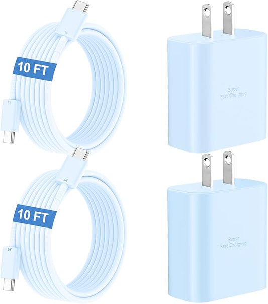 45W Super Fast Charger USB C Android Phone Type C Charger Fast Charging Block with 10FT Cord for Samsung Galaxy S26/S26 Ultra/S26+/S25 Ultra/S25/S24 Ultra/S24/S23 Ultra/S22/S21/S20/Note 10, Blue