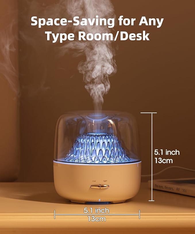 Essential Oil Diffuser for Home, Aromatherapy Volcano Aroma Diffusers & Ambient Light, 200ml Ultrasonic Cool Mist Spray, Air Fragrance for Home Office, Small Room, Bedroom, Auto-Off, White