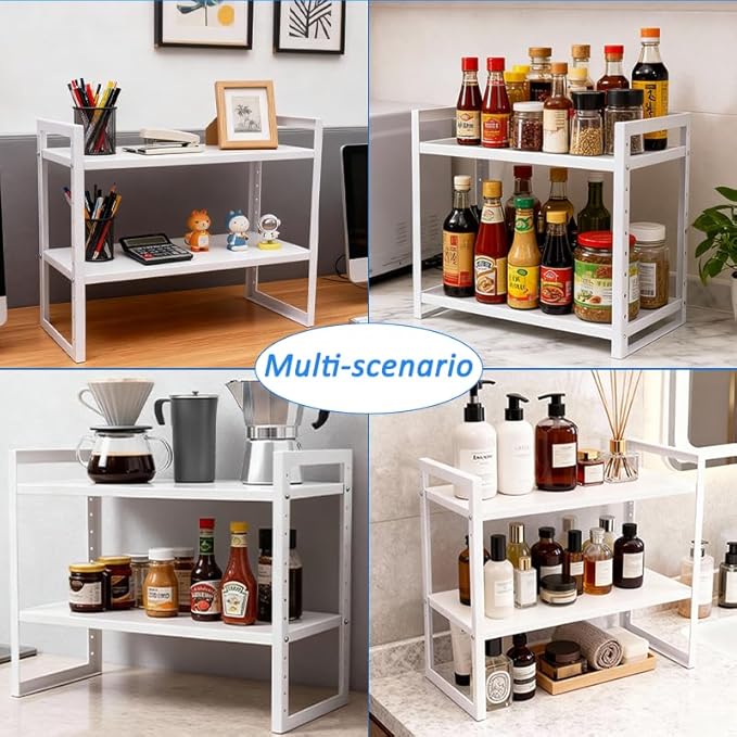 Office Desk Shelf Organizer, Metal Desktop Bookshelf Storage Rack, Height Adjustable Countertop Shelf for Study Room, Home Office, Multipurpose Storage for Books, Files, Stationery and Desk Essentials