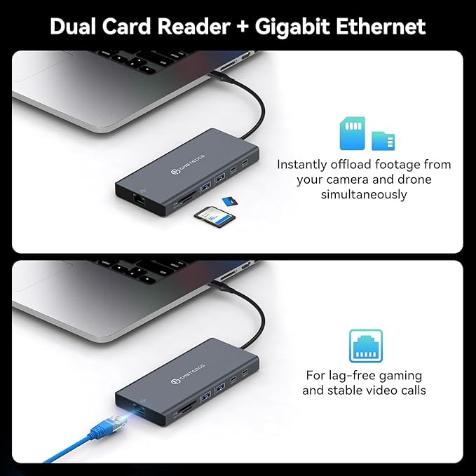 USB C Laptop Docking Station 3 Monitors with Dual DisplayPort 4K@120Hz and HDMI 4K@60Hz, 12 in 1 Thunderbolt Hub with USB A 3.0, USB C 3.2, Ethernet, SD, TF, PD 100W for Desktop Computer