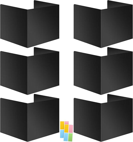 6-Pack Desk Dividers for Students, Waterproof Durable Plastic Study Carrel Dividers, Easy to Clean, Privacy Classroom Shield Folder Boards for Student Desk, Black
