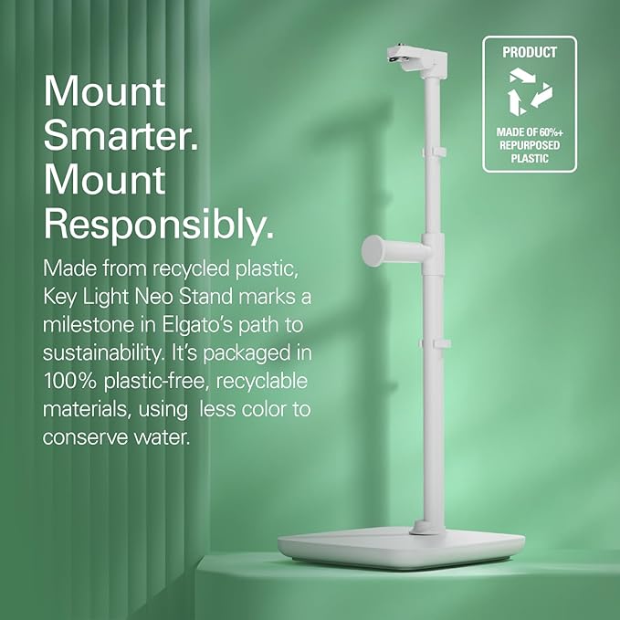 Elgato Neo Mount – Desk Stand for Lights, Webcams, and Compact Cameras, Weighted Base, Adjustable Height & Tilt, Headset Holder, Clean White – Supports up to 1.1 lb (0.5 kg)