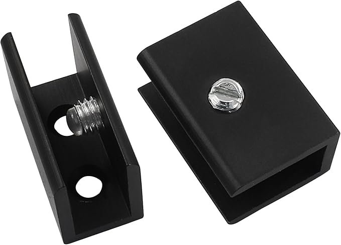 Hordion 12 Pack Square Glass Clamp, Aluminum Alloy Shelf Clamp Clip Glass Holder Support Bracket for 5-8 mm Thick Glass, Black