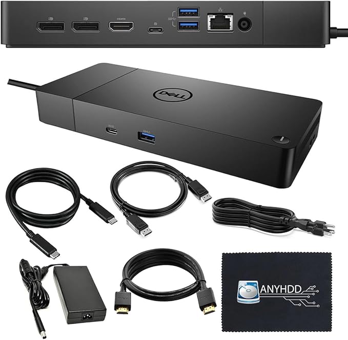 WD19S Docking Station 180W (130W Power Delivery) - Docking Station Dual Monitor, Dock Station with 180W Power Supply + HDMI Cable + DisplayPort Cable + USB-C Cable + Microfiber Cloth (Renewed)