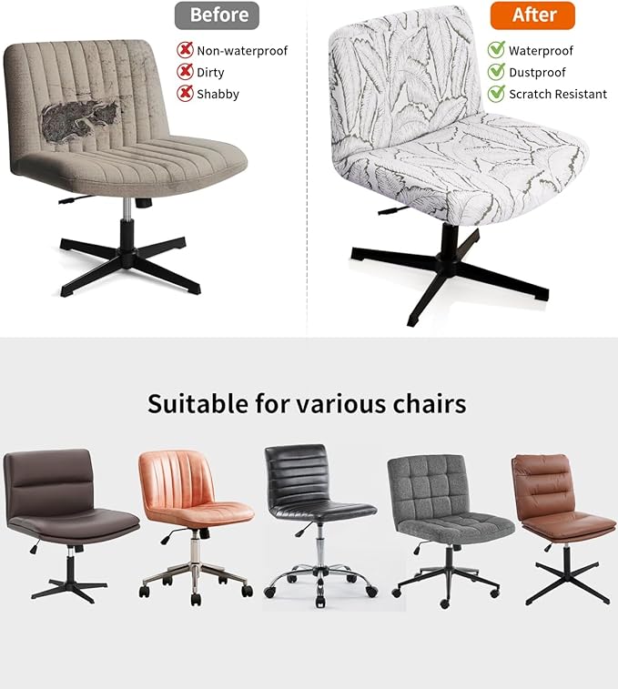 Fuloon Criss Cross Chair Cover, Stretchable, Solid Jacquard, Armless Chair Slipcovers for Office/Desk/Mid Back Wide Seat/Computer/Task/Vanity Chair (Reed -Shaped Jacquard, Green)