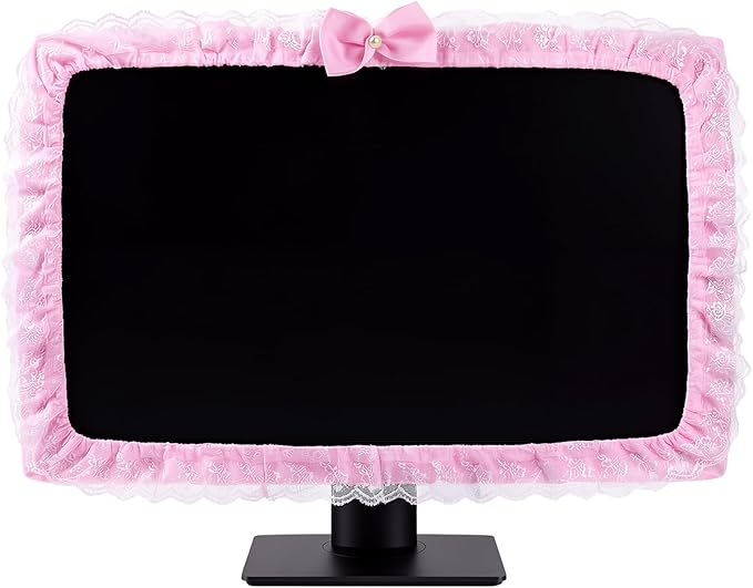 BowKnot Pink Monitor Cute Computer Monitor Cover Dust Cover Protector Lovely Computer Accessories PC Covers Elastic for 23''-26'' LCD TV PC Laptop Screen Decoration