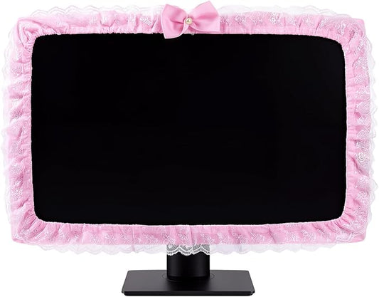 BowKnot Pink Monitor Cute Computer Monitor Cover Dust Cover Protector Lovely Computer Accessories PC Covers Elastic for 23''-26'' LCD TV PC Laptop Screen Decoration