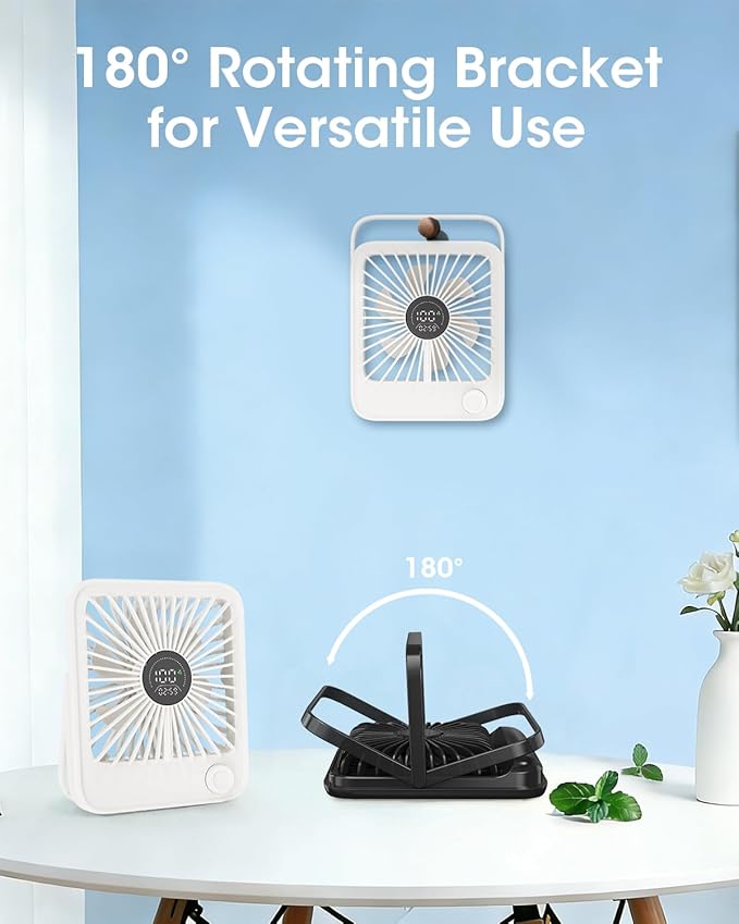 Ouddy Mode 2 Pack Small Desk Fan, Rechargeable Quiet Portable Travel Fan with 100 Wind Speeds Digital Display White and Black Personal Fans for Office Bedroom Home Outdoor