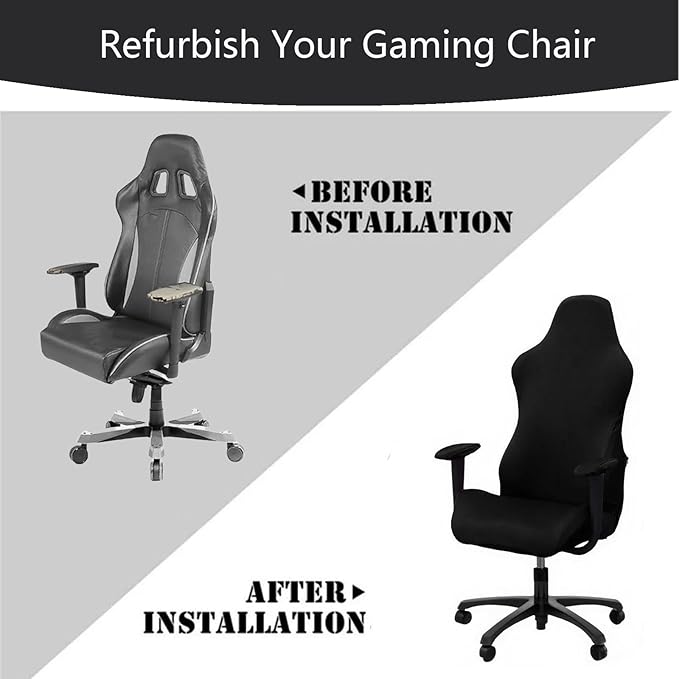Gaming Chair Cover,Removable Office Chair Cover with Zipper,Stretch Anti-dust Universal Rotating,Washable High Back Computer Seat Protector for Pets (Black, Large | Armrests)