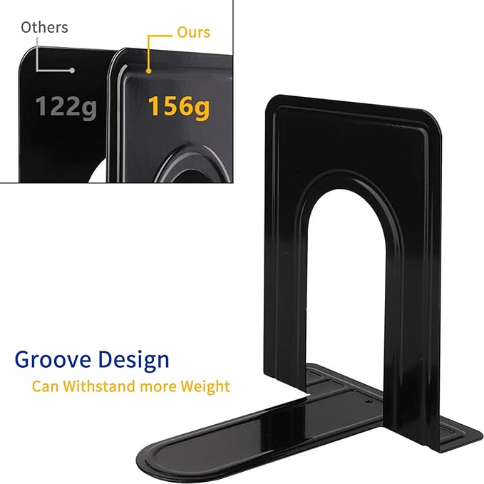 Jekkis 20pcs Metal Bookends for Shelves, 6.6"x 5.7"x 5" Black Heavy Duty Book Ends for Nonskid Bookend Supports Plain Large Bookends, Library Office Home, 10 Pair
